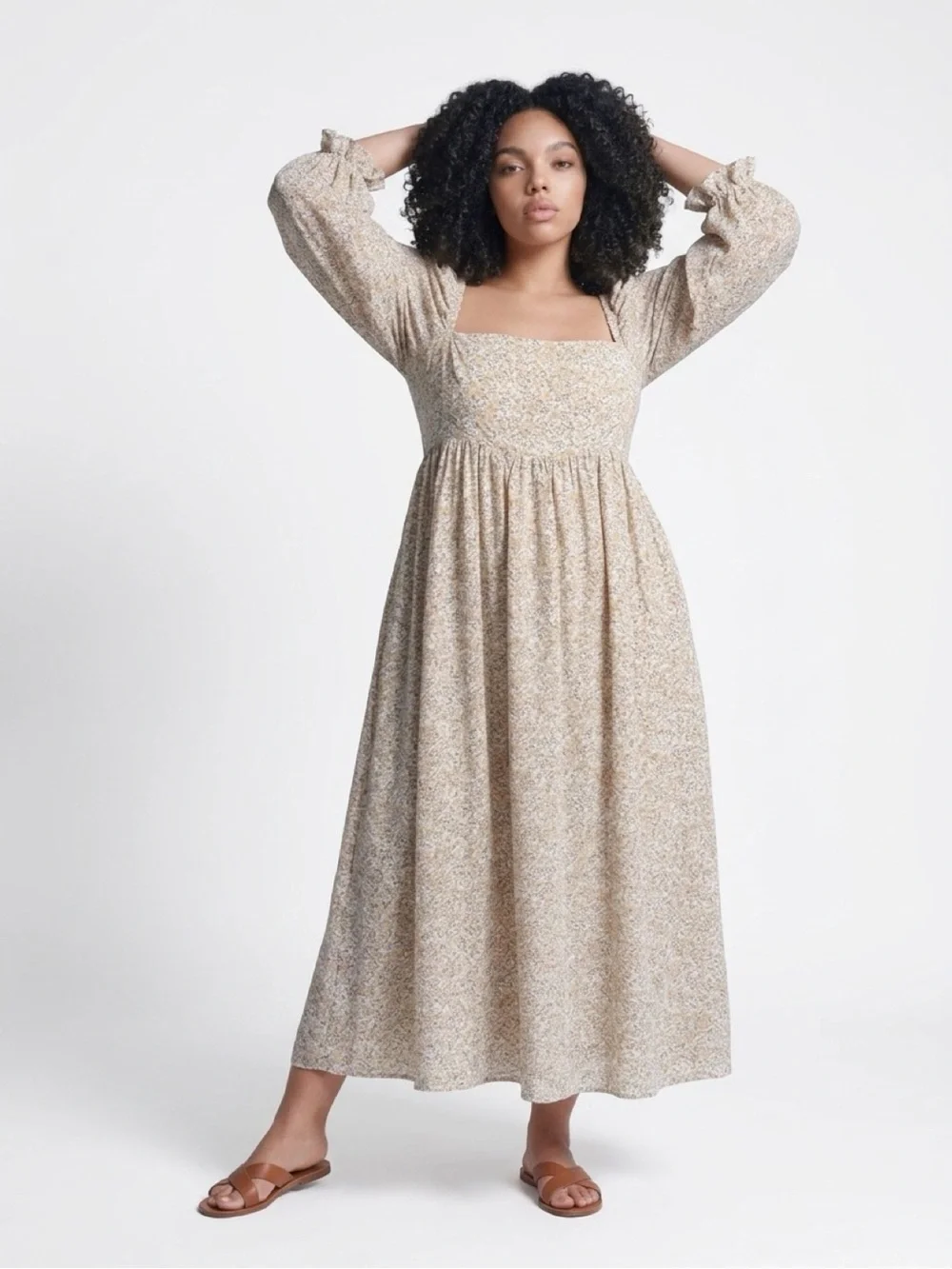 Storia Neutral Floral Maxi Dress in Beige and Cream size L - Picture 8 of 8